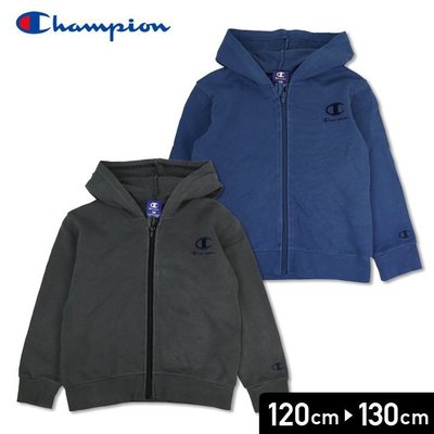 TSU 日本代購 Champion 幼童 草寫 帽T外套 藍 灰色 110cm~130cm 日版