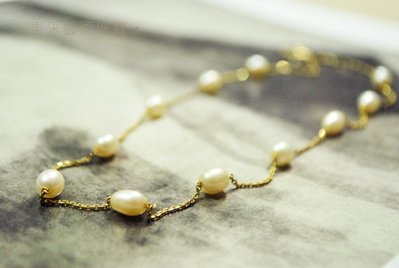 【東采藝術珠寶】K金白珍珠天然珍珠金鍊項鍊 NPE00016 早期老件 天然珍珠每顆顏色稍微不同