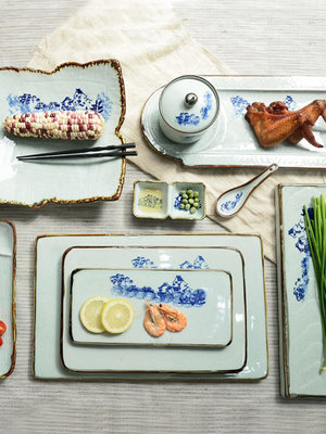 毛孩陶瓷創意中國風特色平盤大號異形盤子蒸魚盤料理壽司盤微波爐