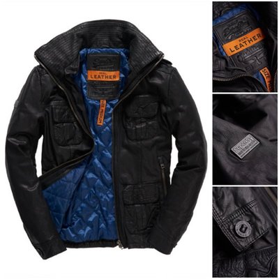 極度乾燥 Superdry Brad Hero Leather 真皮 皮衣 外套 冬季版 加厚格紋襯裡 黑LXLXXL