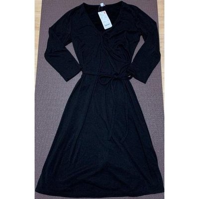 日本品牌 uniqlo HeatTech 優衣庫 發熱衣 側綁帶 七分袖 連身洋裝 黑色 顯瘦 復古洋裝