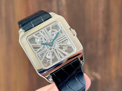 ~路米名品~ 稀少 CARTIER SANTOS-DUMONT SKELETON 18K 白金 XL 山度士 大款 簍空 盒單全