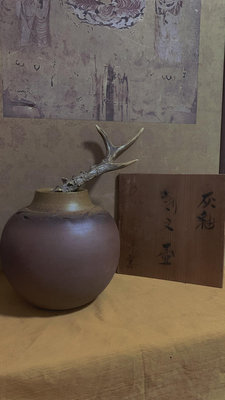 日本 信樂燒 厭釉 刀刻紋 光窯 花瓶 花器 花入 大罐 茶