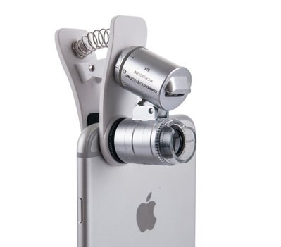 全新 60倍 手機夾 顯微鏡 攜帶式 放大鏡 珠寶 驗鈔 Apple 安卓 智慧手機 通用 送隨身收納袋 含電池