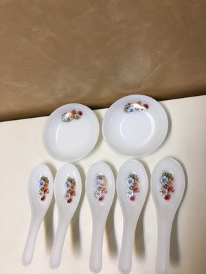 二手 陶瓷花朵湯匙/花朵小碟子/調味料碟子 醬油碟