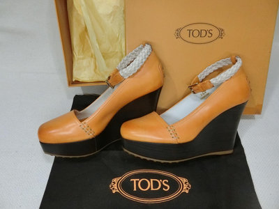 義大利製 正櫃精品 TOD'S真皮革楔型鞋 厚底木跟鞋94%new出清價$3200起(5日標)原廠鞋盒/防塵袋
