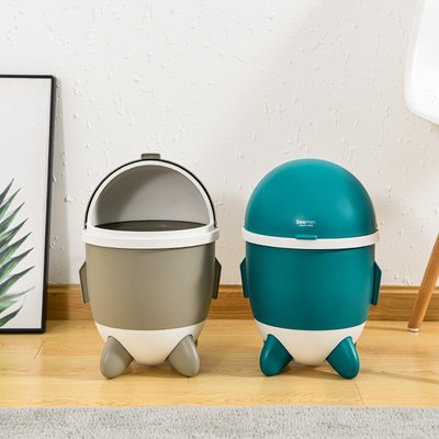 新款垃圾桶可愛火箭造型搖蓋式卡通垃圾桶臥室宿舍廚房創意垃圾桶