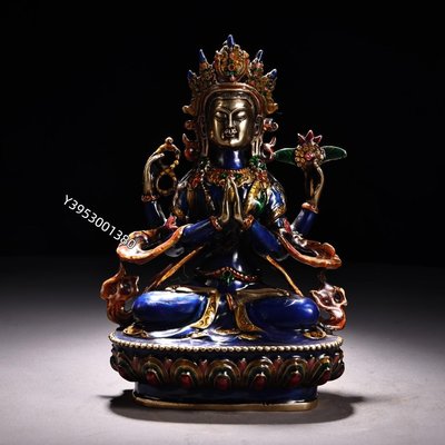 舊藏西藏收純銅景泰藍琺瑯彩四壁觀音菩薩佛像一品相保存完好做工 