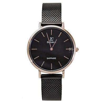 【SIGMA】簡約時尚 藍寶石鏡面 米蘭錶帶女錶 1738L-BR 黑/玫瑰金 30mm 平價實惠好選擇