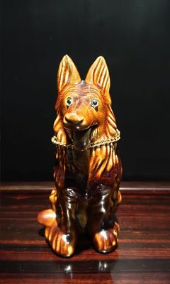 早期鶯歌窯陶瓷-胭脂釉狼犬存錢筒#02（陶瓷/精品/收藏/擺飾/經典/瓷器）