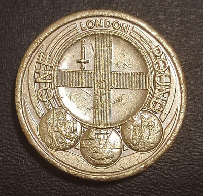 【二手】 英國1鎊，城市系列之一，倫敦22.5mm，品相如圖隨機發1820 錢幣 硬幣 紀念幣【明月軒】