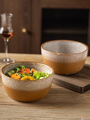 日式漸層色澤加厚陶瓷碗  白色 咖啡色 陶瓷碗 陶瓷餐具 米飯碗 湯碗 水果碗【小雜貨】