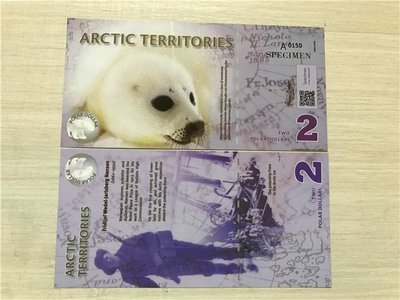 Arctic Teritorries（北極塑膠鈔-動物），$2，品相全新UNC