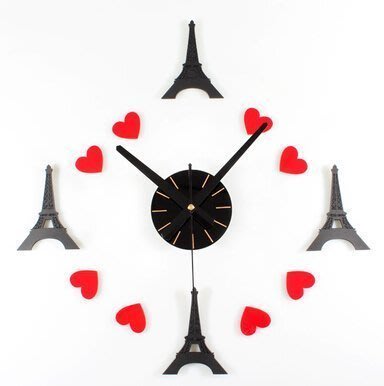 【熱賣精選】浪漫法國風情巴黎鐵塔DIY鐘時尚創意DIY掛鐘錶大號自粘壁時鐘