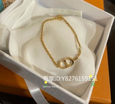 Dior 迪奧 PETIT CD 手鏈 金色飾面金屬和白色樹脂珠飾 手鏈 女生手環 手鍊 B1310PTCRS_D301