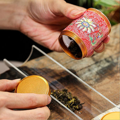 茶具陶瓷贴花茶叶罐迷你茶盒锡盖密封罐家用旅行便携小号茶罐