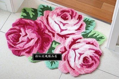 粉紅玫瑰精品屋~田園風格可愛玫瑰花環保地墊地毯防滑墊~