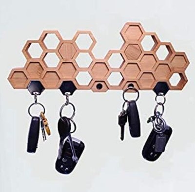 15079c 日本製 好品質 木頭製 可愛蜜蜂蜂巢造型 磁吸式鑰匙掛鉤磁鐵式鑰匙圈掛鈎掛鉤 牆壁上鑰匙掛勾掛收納架禮品