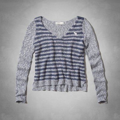 【天普小棧】A&F abercrombie striped v-neck sweater條紋毛衣KIDS L/XL