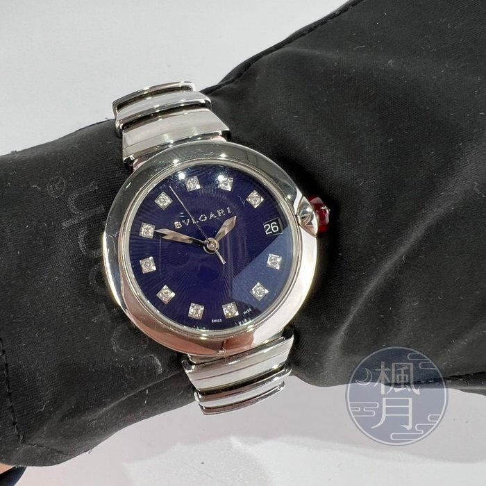 BRAND楓月 BVLGARI 寶格麗 102564 深藍盤鑽石時標鋼錶 AT 手錶 腕錶 小鑽 鑽飾造型
