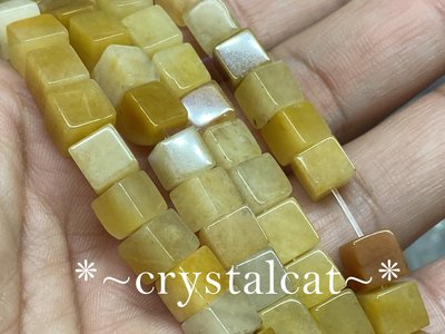 天然戈壁黃玉方形串珠材料，約6.5mm單顆