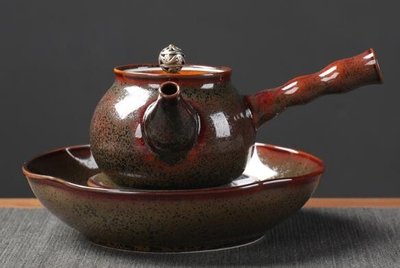 5778A 日式 復古陶瓷側把壺 仿古泡茶壺壺承 側把壺茶墊陶瓷壺茶具用品茶壺墊