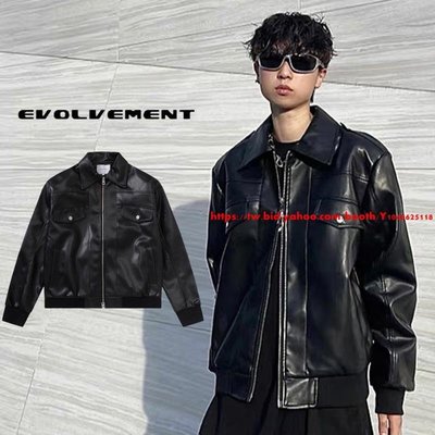 優選—【JIN】新銳設計師品牌 EVOLVEMENT EVO  翻領口袋鐵牌細節皮衣夾克 皮衣 夾克 外套
