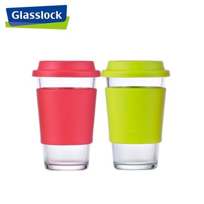 Glasslock馬卡龍強化玻璃環保隨手杯 380ml二入組(紅+綠)