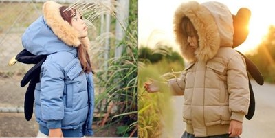 羊咩咩[楊妹妹童裝] 韓國비에너비엔 妹妹背著洋娃娃防寒羽外套(同筆訂單第二件5折)