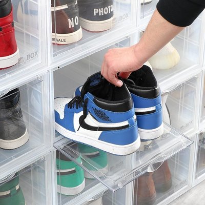 現貨|日本加厚鞋盒收納盒透明簡易組合防塵塑料鞋架可疊加球鞋子整理箱