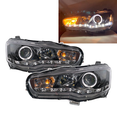 卡嗶車燈 適用於 Mitsubishi 三菱 Lancer EVO 翼神 10 08-16 天使眼魚眼R8款 大燈 黑