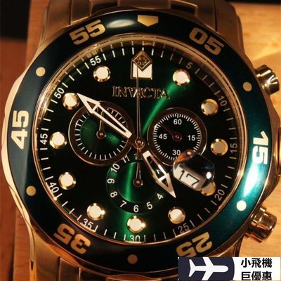 【熱賣精選】  invicta手錶男 一米勞綠水鬼18K鍍金大錶盤潛水腕錶明星同款