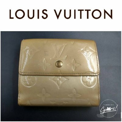 真品 LV 壓紋 Vernis對摺皮夾 4卡Louis Vuitton短夾 零錢包 漆亮皮 法國製$488 1元起標