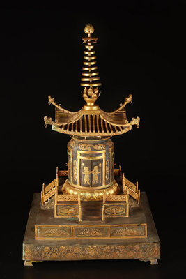 唐代局部鎏金舍利塔，重8500克，高45厘米，長32厘米，寬32厘米，85 銅器 擺件 古玩【古韻今風】87