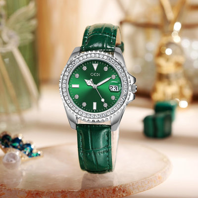現貨女士手錶腕錶歌迪GEDI小眾高級感女錶輕奢日歷網紅石英錶女士綠水鬼手錶