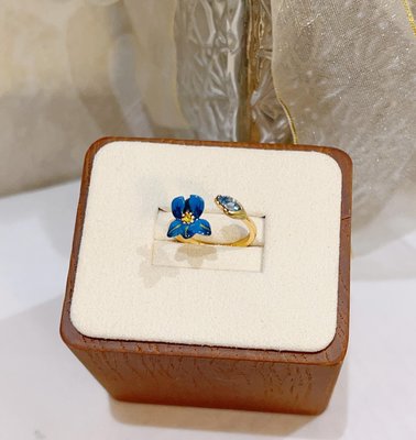 下殺-法國Les Nereides梵高鳶尾花系列 藍色鳶尾花 可調節開口戒指指環