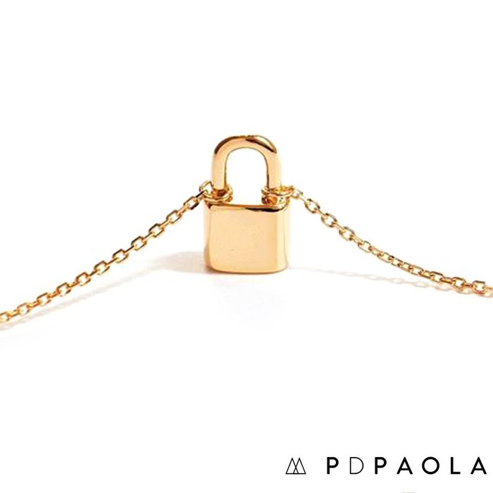 PD PAOLA 西班牙時尚潮牌 金色鎖頭項鍊 925純銀鑲18K金 BOND GOLD