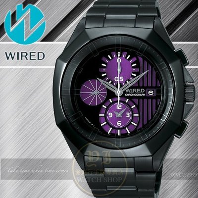 WIRED日本原創TOW FACE 系列 電音搖滾計時腕錶-黑紫/42mm 7T92-X228T/AF8Q65X公司貨