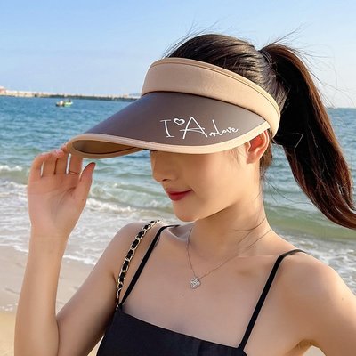 夏季新款女士遮陽防紫外線空頂帽戶外運動旅游字母無頂太陽帽子潮