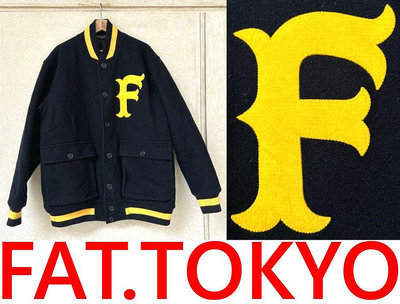 BLACK美中古FAT YO.TOKYO大F字體貼布刺繡全羊毛棒球外套/夾克
