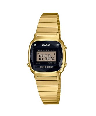 【金台鐘錶】CASIO卡西歐 復古方形經典電子錶 錶面皆鑲有(金色)(天然鑽石)(女錶) LA670WGAD-1