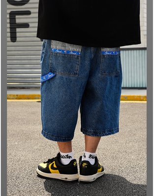 Cover Taiwan 官方直營 七分褲 牛仔短褲 垮褲 工作褲 嘻哈 水洗 藍色 寬褲 90s 大尺碼 (預購)