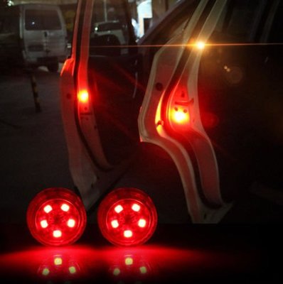 4x 紅色 汽車裝飾 開門安全警示燈 5燈 免接線 LED爆閃 防撞燈 車門改裝燈 車門警示燈
