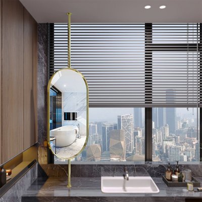酒店衛生間頂天立地電鍍不銹鋼鏡子可旋轉橢圓形浴室鏡黑鈦金吊桿