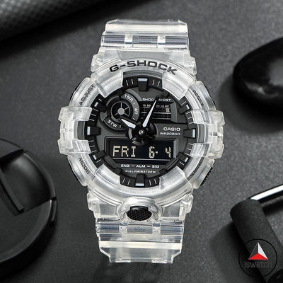 卡西歐 G-Shock GA-700SKE-7A 透明樹脂錶帶男士運動手錶數字模擬手錶