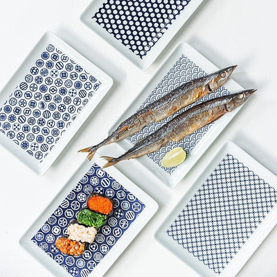 茶藝師 日本進口kuvio波佐見燒簡約藍白陶瓷餐盤長方盤魚盤日式小菜盤子
