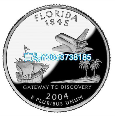 全新美國25分硬幣 50州紀念幣 2004年P版佛羅里達州 24.3mm 紙幣 錢幣 紀念幣【古幣之緣】1658