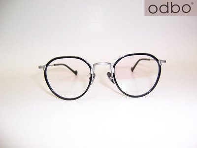 光寶眼鏡城(台南)odbo(Japan) 復古銀色純鈦鑲塑面複合眼鏡*1547/C79 日本福井監製
