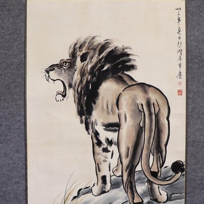 清代徐悲鴻手絵千里宝馬画掛軸-