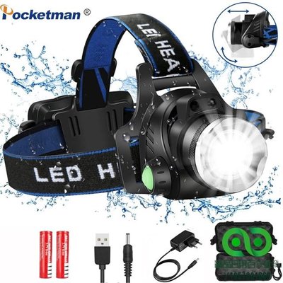 頭燈5000流明LED前照燈T6 / L2 / v6 18650釣魚用可變焦大燈